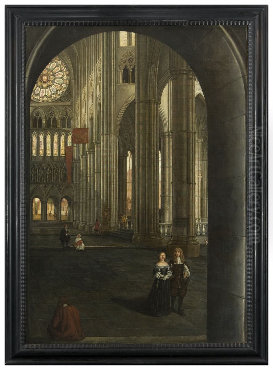 View in the north transept of Westminster Abbey in London Oil Painting by Samuel Van Hoogstraten