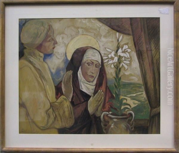 Non Met Novice En Lelie Oil Painting by Paul Cauchie