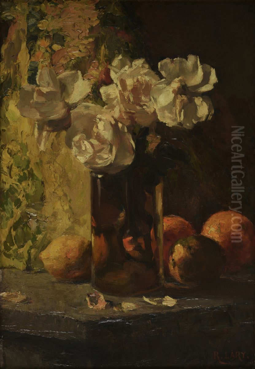 Stilleven met uitgebloeide rozen Oil Painting by Roland Larij