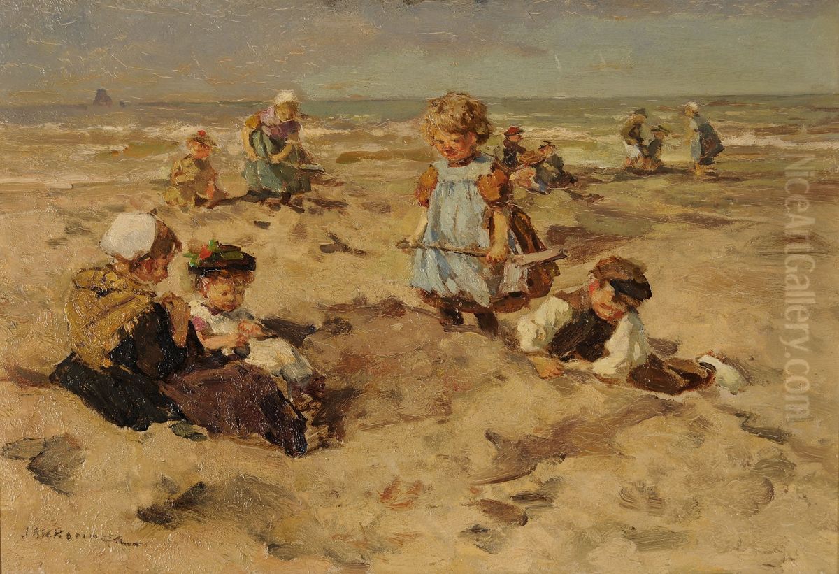 Spelende kinderen aan het strand Oil Painting by Johannes Evert Hendrik Akkeringa