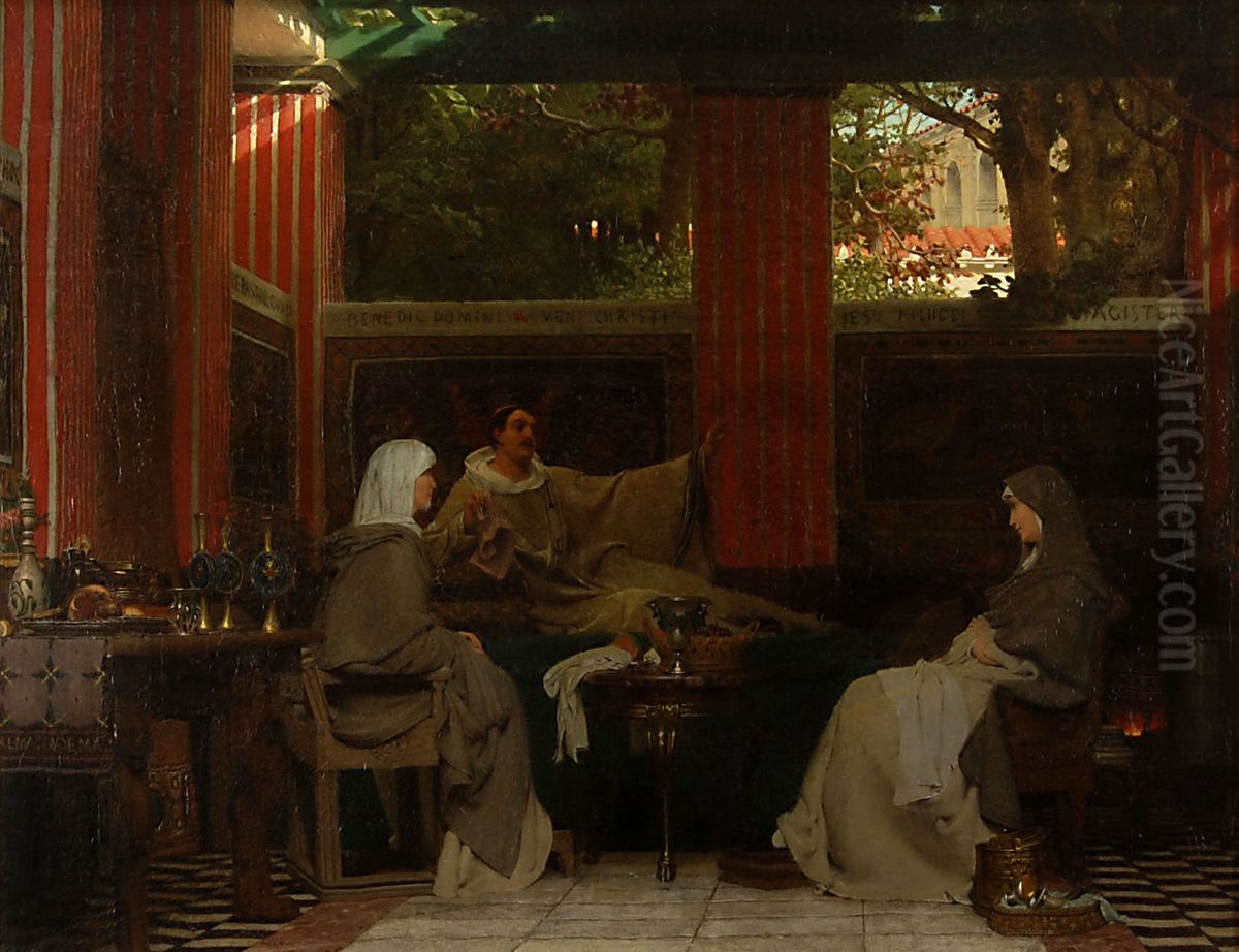 Venantius Fortunatus recites his verses to Radagonda VI and the abbess in the monastery of Poitier Oil Painting by Lawrence Alma-Tadema