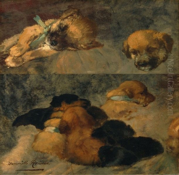 Dog Study Oil Painting by Henriette Ronner-Knip