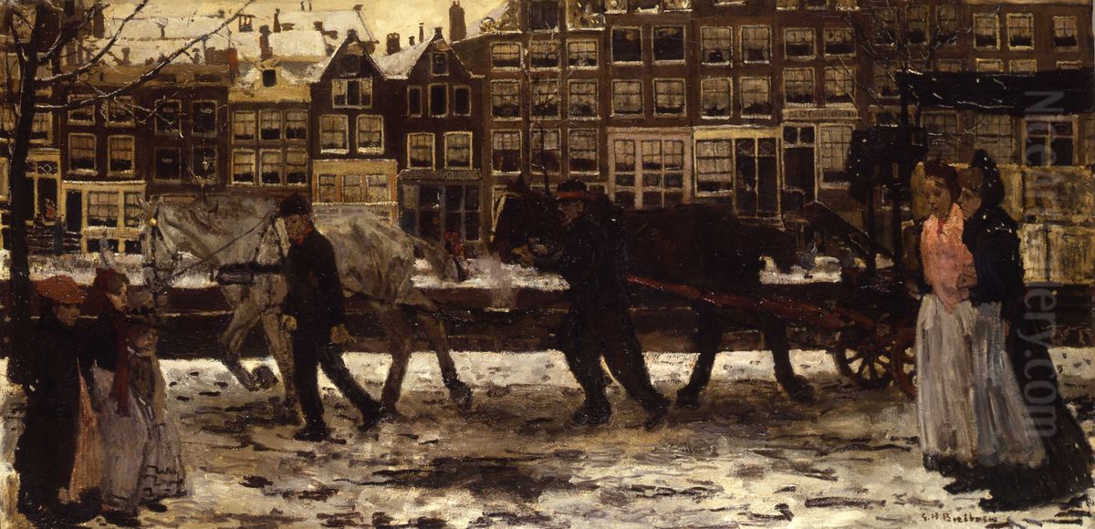 De Amsterdamse Lauriergracht in de winter Oil Painting by George Hendrik Breitner