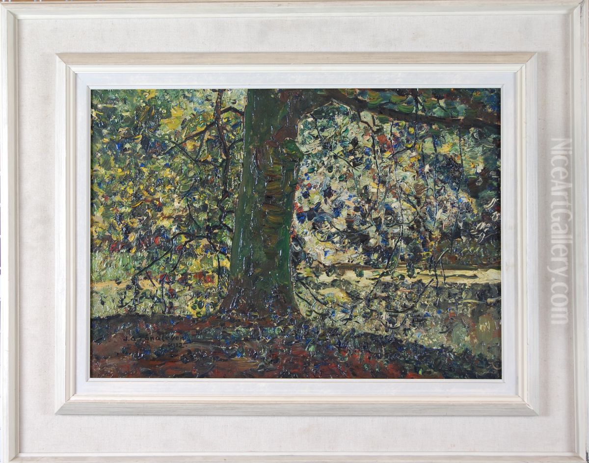 Beuk bij een bosmeertje Oil Painting by Jan Adam Zandleven