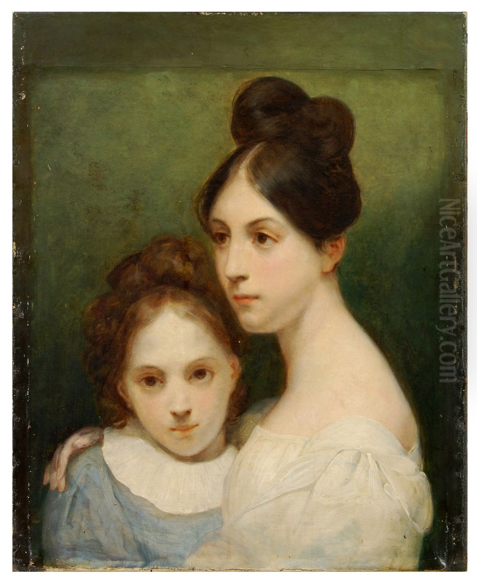 Portrait of mesdemoiselles de la Fayette, kleindochters van generaal de la Fayette (1757-1834) Oil Painting by Ary Scheffer