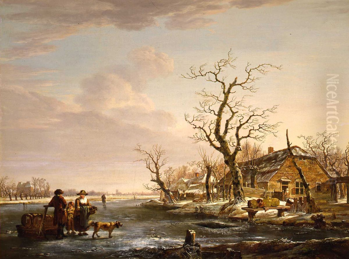 Wintergezicht aan de Devel Oil Painting by Jacob van Strij