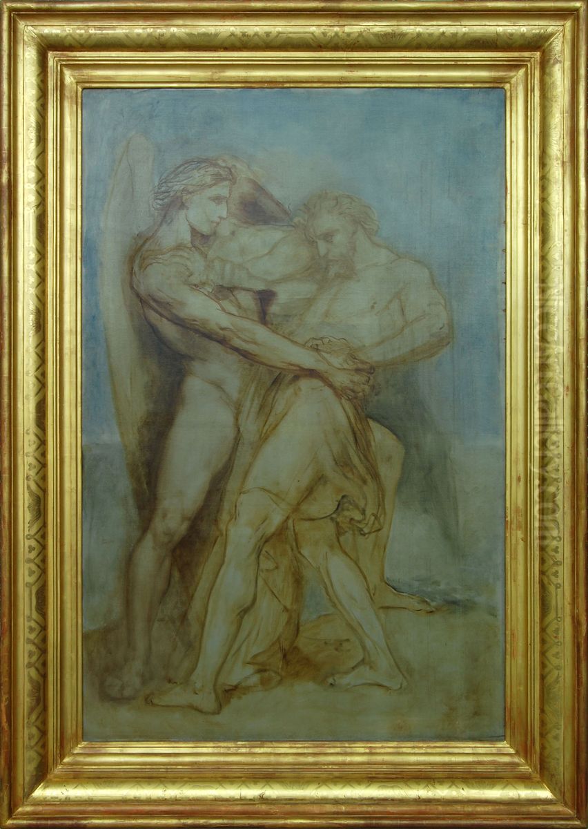 Jacob en de engel Oil Painting by Ary Scheffer