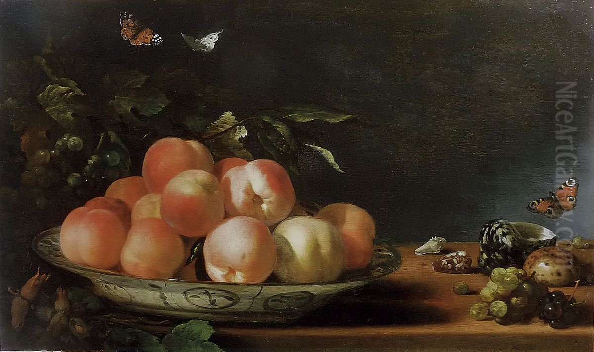 Stilleven met perziken Oil Painting by Abraham Van Calraet