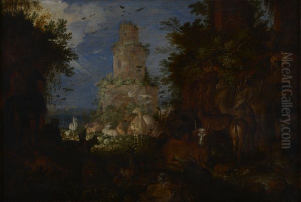 Landscape with Ruins and Animals Oil Painting by Roelant Savery