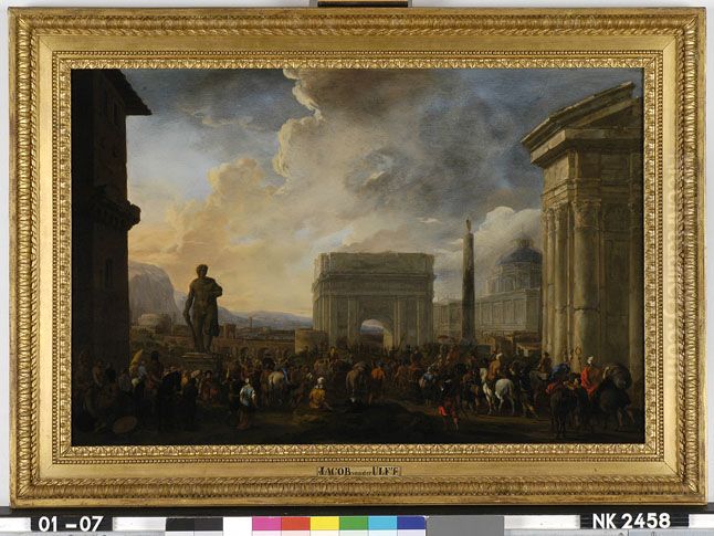 Romeins stadsgezicht met triomftocht Oil Painting by Jacob Van Der Ulft