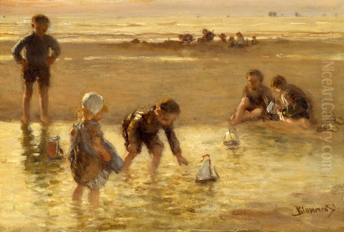 Scheepje zeilen Oil Painting by Bernard Blommers