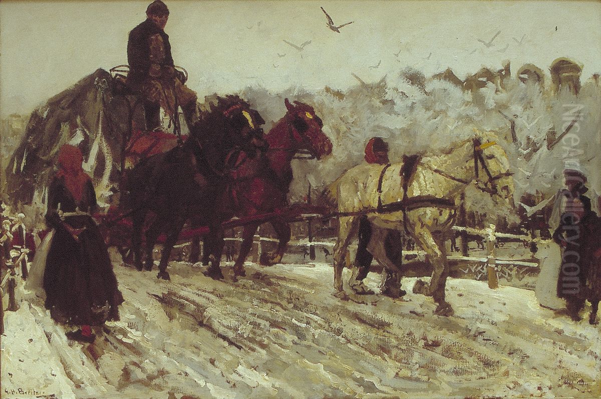Tug horses in the snow Oil Painting by George Hendrik Breitner