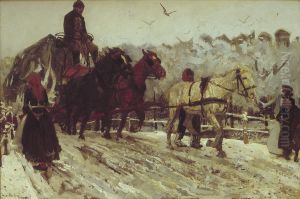 Tug horses in the snow