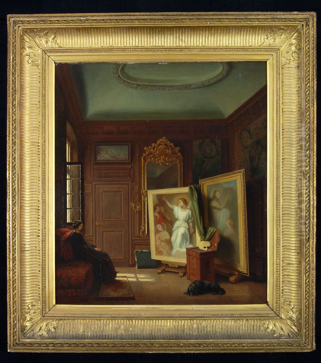 De kleine schilderkamer in het Pavillon Roquelaure, Scheffers buitenverblijf te Argenteuil Oil Painting by Ary Johannes Lamme