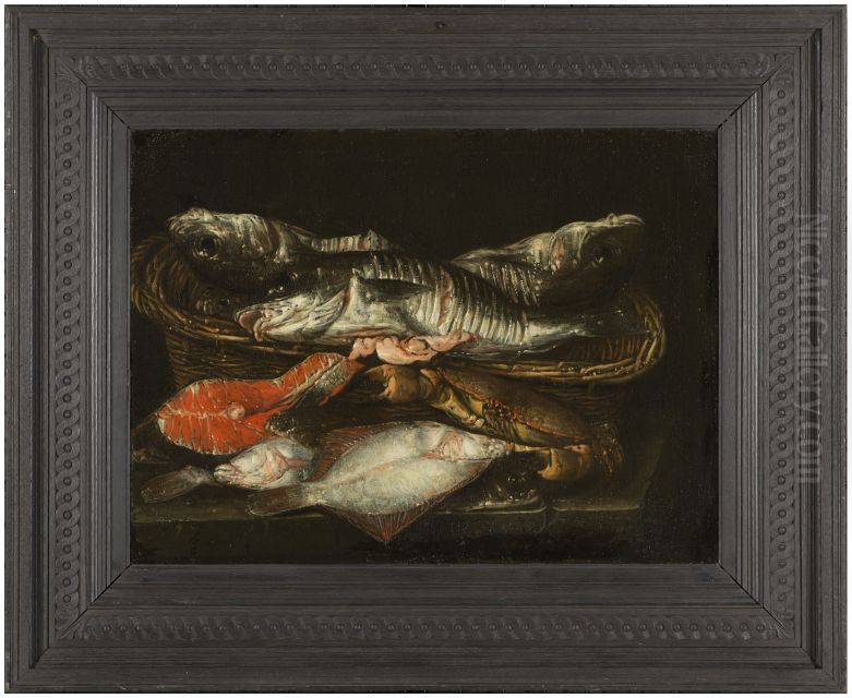 Stilleven van vissen en krab Oil Painting by Abraham Van Beijeren