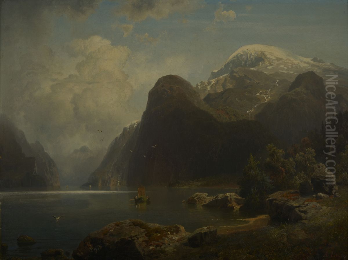 Bergachtig landschap in Noorwegen Oil Painting by August Wilhelm Leu