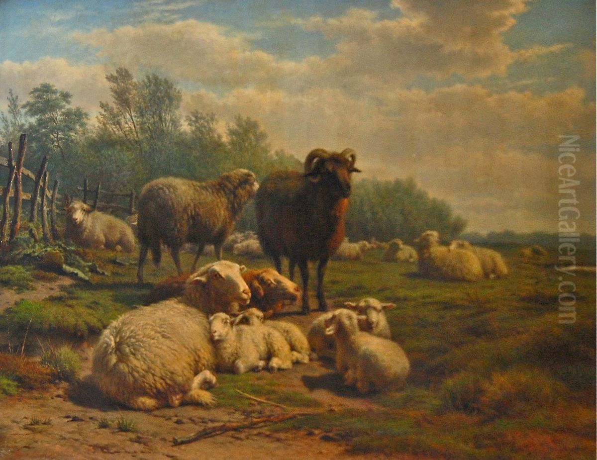 Schapen in weide Oil Painting by Frans Lebret
