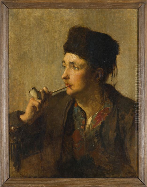 Rokende zeeman met bontmuts (Hindelooper) Oil Painting by Christoffel Bisschop