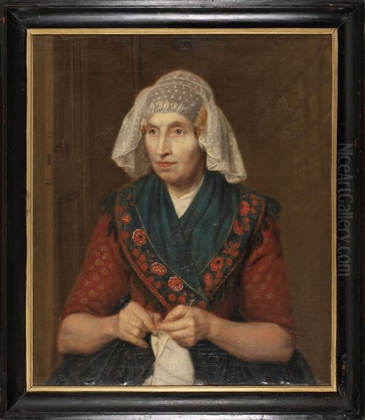 Portret van breiende vrouw Oil Painting by Tjeert Eernstman