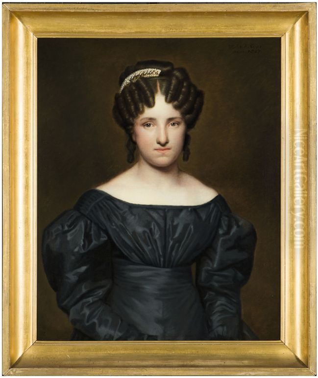Portrait of Meina Catharina Waller (1810-1865) Oil Painting by Willem Bartel Van Der Kooi