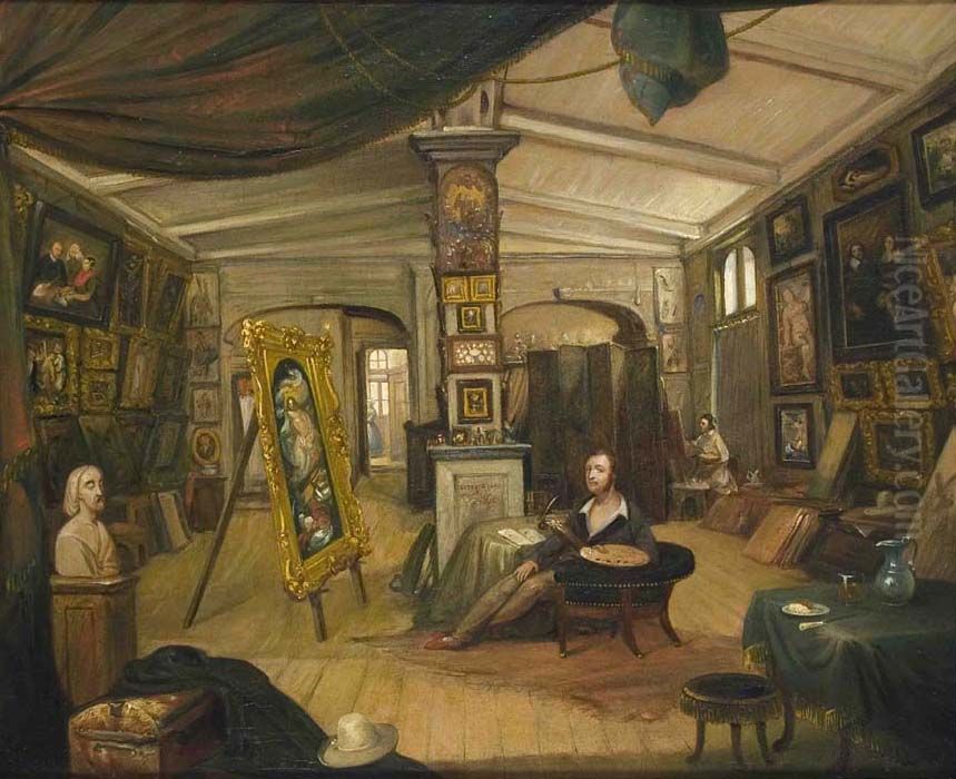 Interieur van het schildersatelier van kunstschilder Otto de Boer Oil Painting by Otto De Boer