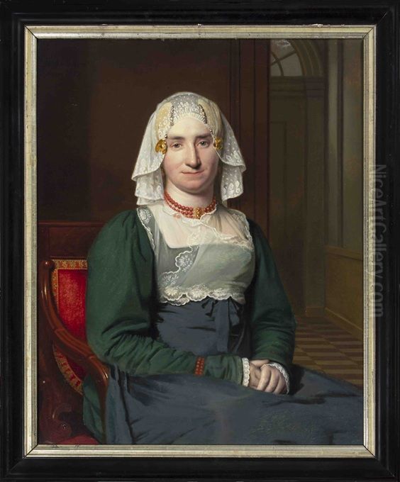 Portrait of Johanna Iskje Hoekema (1794-1847) Oil Painting by Willem Bartel Van Der Kooi