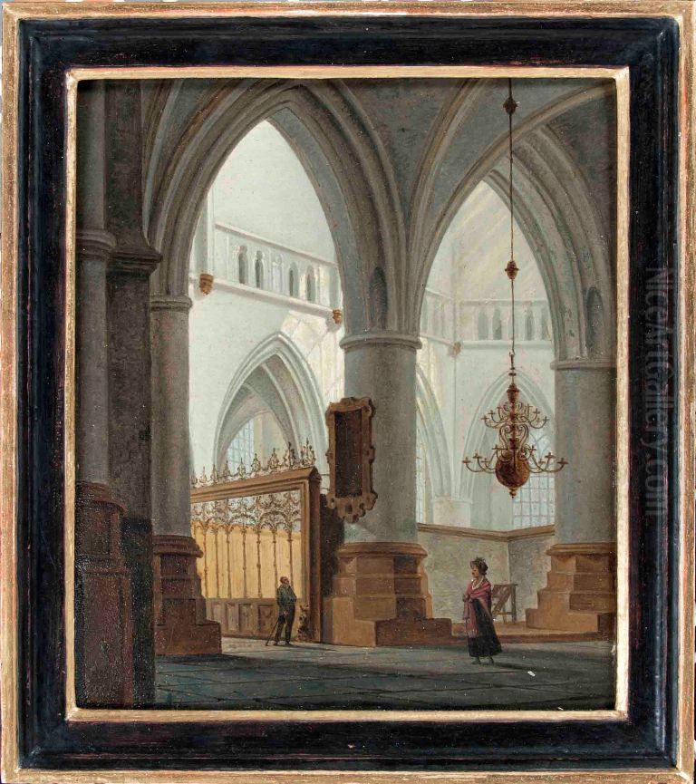 Interieur van een gotische kerk Oil Painting by Johannes Jelgerhuis