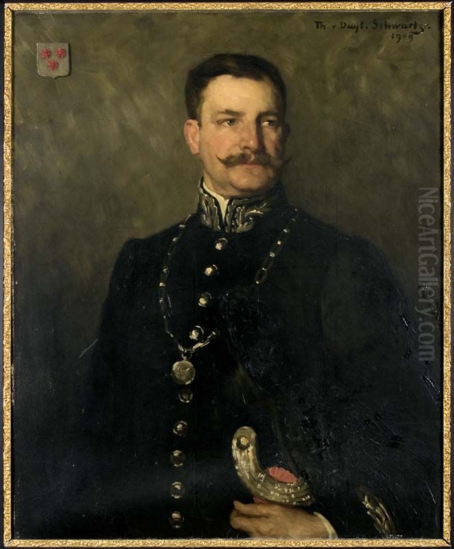 Portrait of Jonkheer Mr. Tjaard Anne Marius Albert van Humalda van Eysinga (1869-1946), burgemeester van Deventer, zoon van Jonkheer Mr. Idzerd Frans en Jonkvrouwe Josine Emilie van Andringa de Kempenaer, huwde in 1896  Anna Maria Zillesen Oil Painting by Therese Schwartze