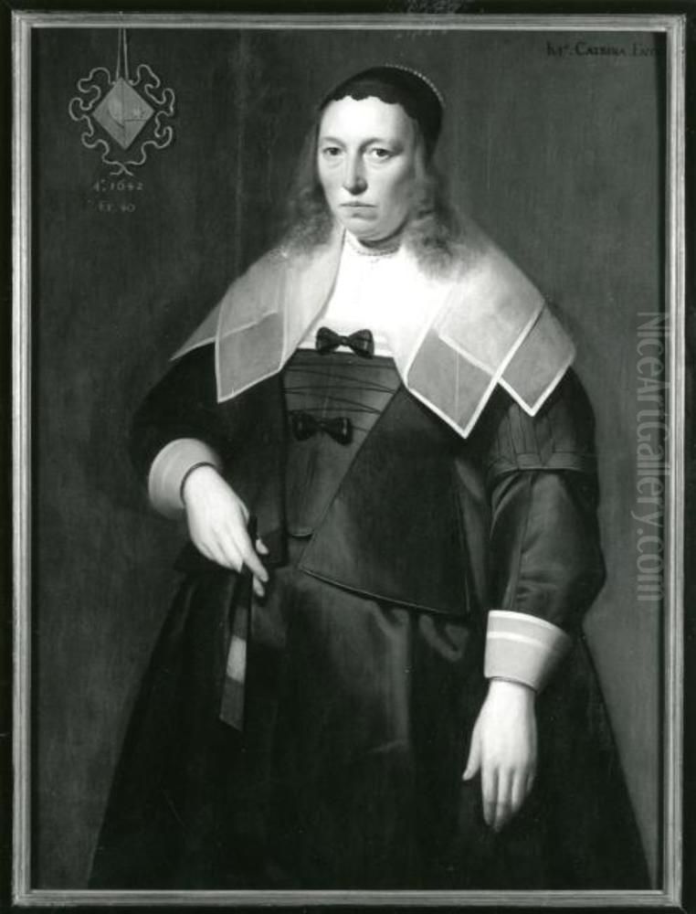 Portrait of Catharina Entens (1602-1660) Oil Painting by Master of the three-quarter figures