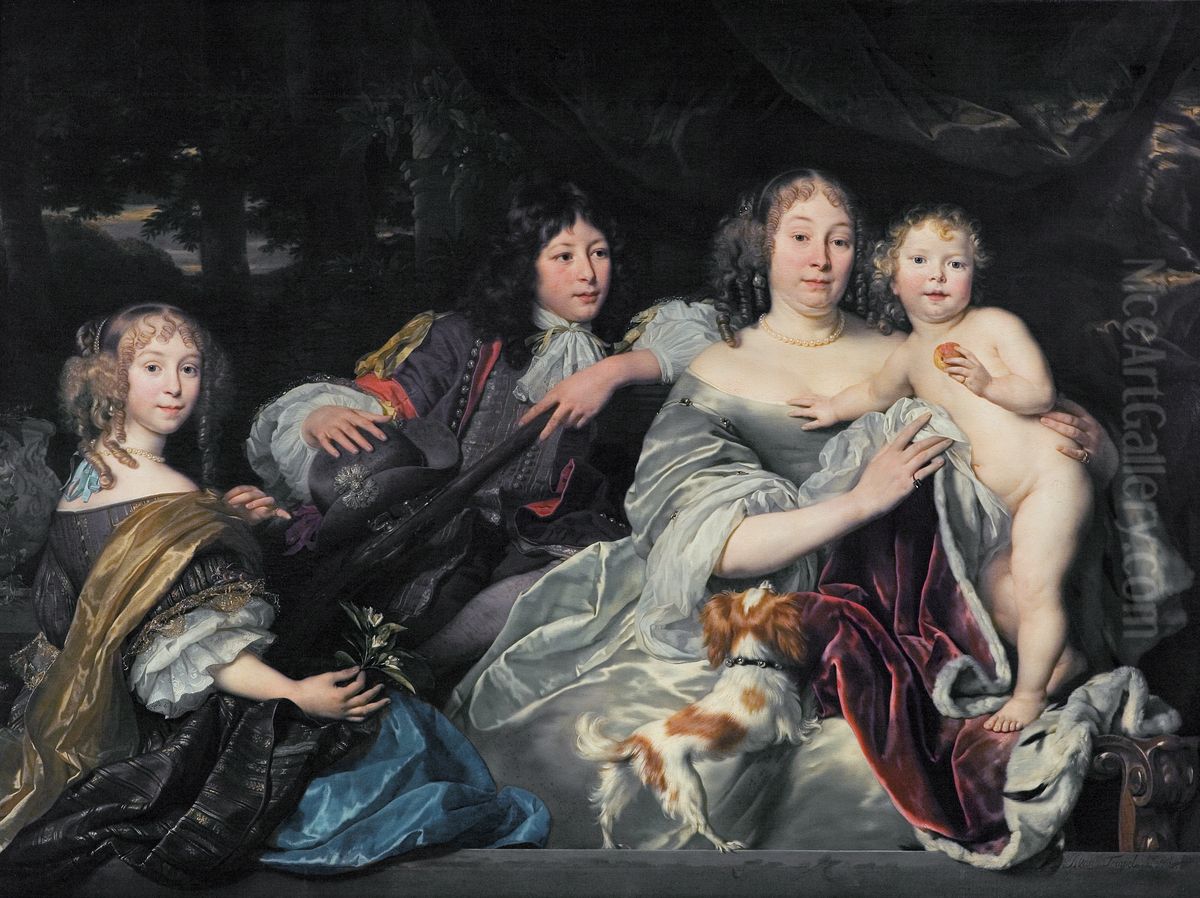 Albertine Agnes van Nassau with her children Oil Painting by Abraham Lambertsz van den Tempel