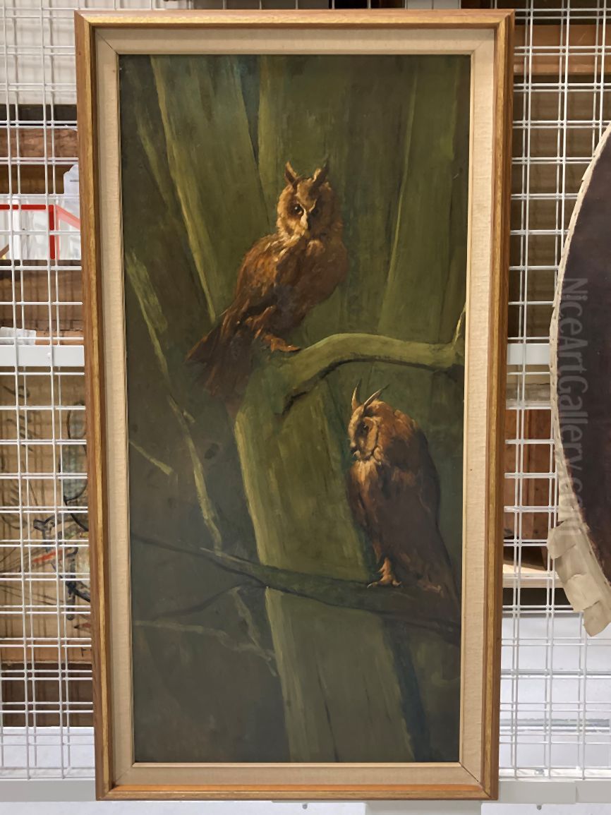 Deurpaneel met twee uilen Oil Painting by Christoffel Bisschop