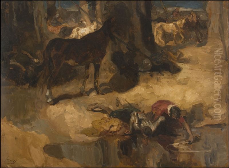 Don Quichotte drinkt water Oil Painting by Johannes Hendricus Jurres