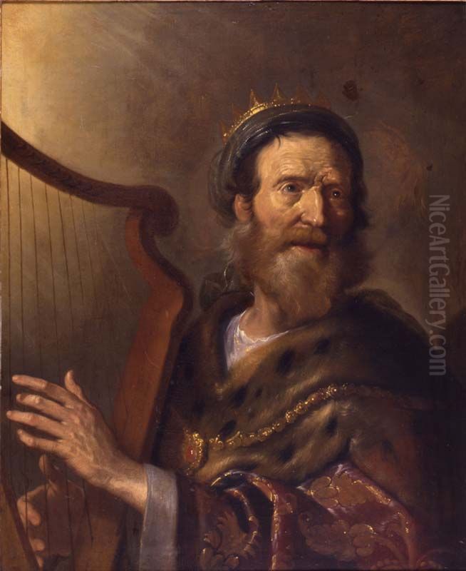 Koning David met harp Oil Painting by Lambert Jacobsz