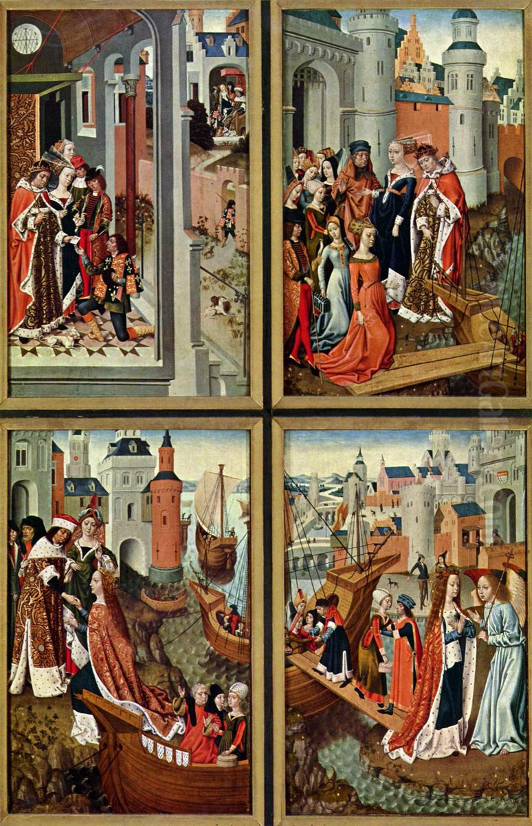 Ursula-Altar, linker Flugel: Szenen aus dem Leben der Hl. Ursula Oil Painting by Master of the Bruges Legend of St. Ursula