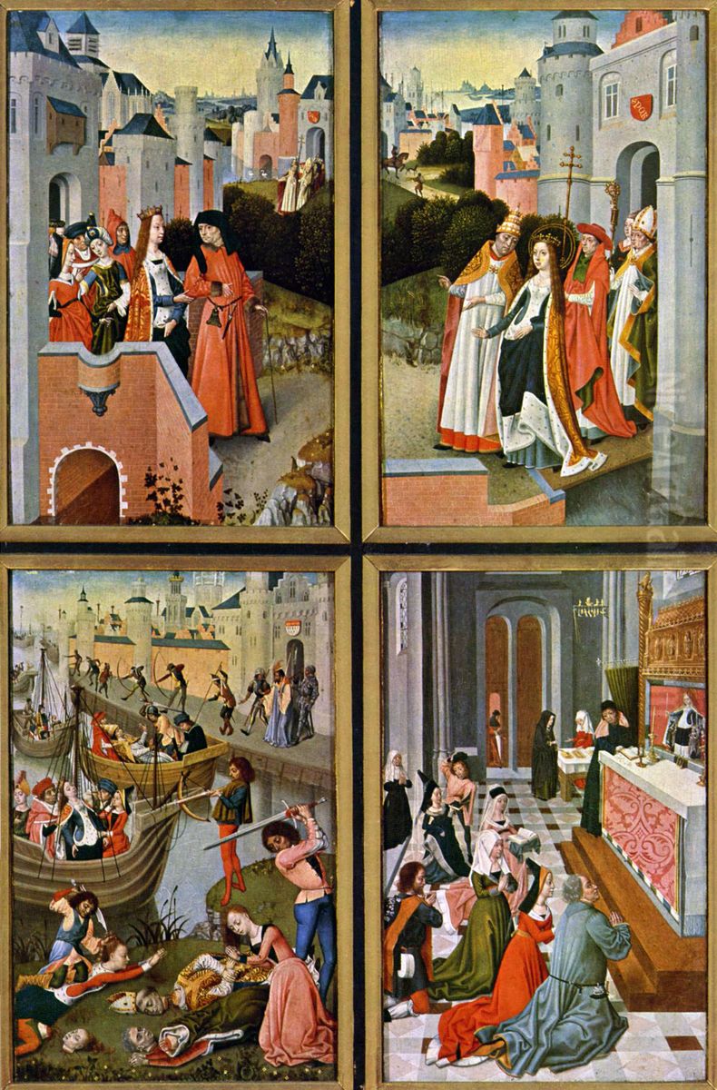 Ursula-Altar, rechter Flugel: Szenen aus dem Leben der Hl. Ursula Oil Painting by Master of the Bruges Legend of St. Ursula