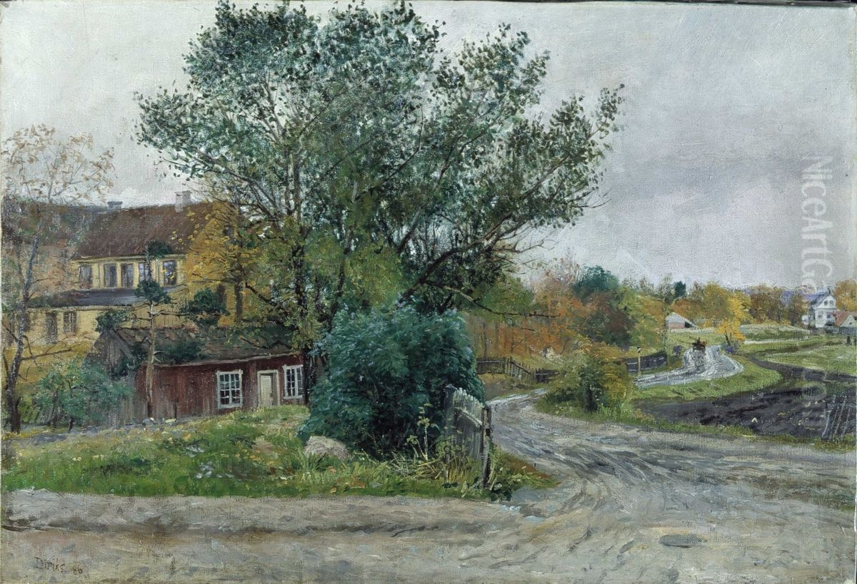Skovveien sett fra hjornet av Riddervoldsgt. Oil Painting by Karl Edvard Diriks