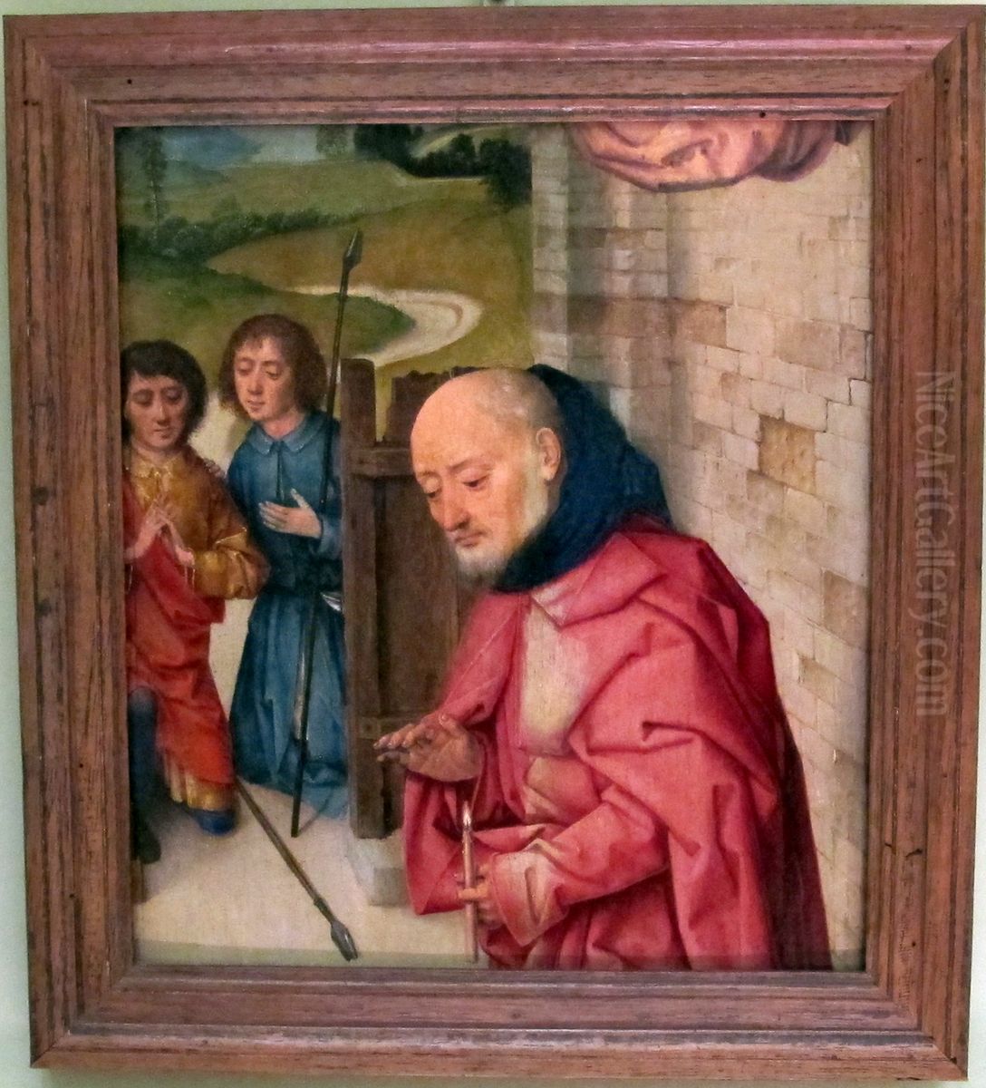 Nativity (fragment with Joseph and two shepherds) Oil Painting by Dieric Bouts