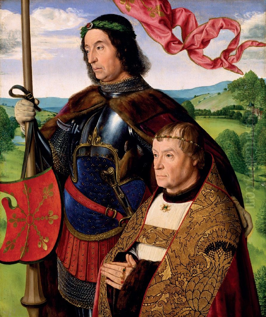 Saint Maurice et Jean de La Barre, tresorier du chapitre Saint-Maurice d'Angers Oil Painting by Jean Hey