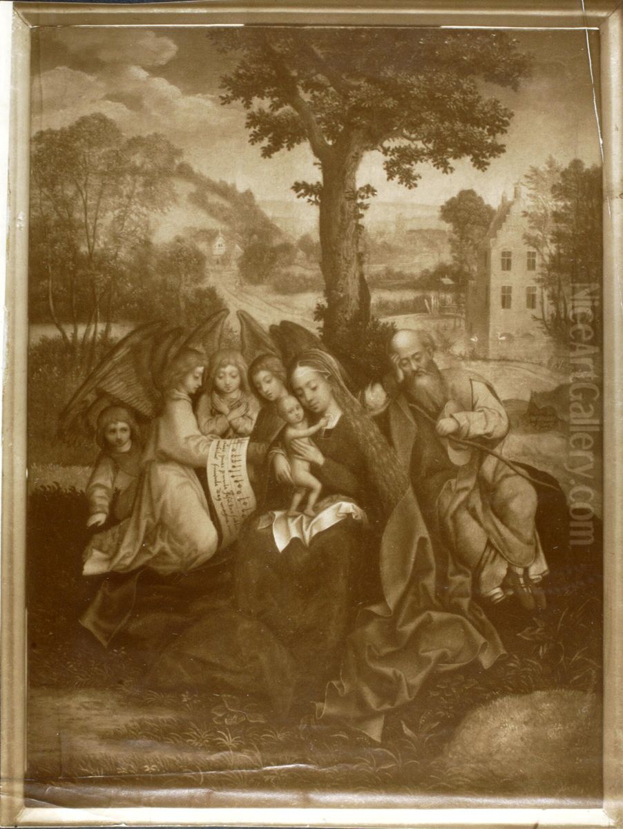 Holy Family in a Landscape Oil Painting by Marcellus Coffermans