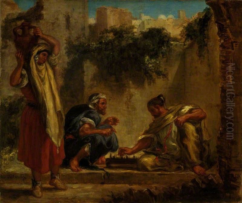 Arabes jouant aux echecs Oil Painting by Eugene Delacroix