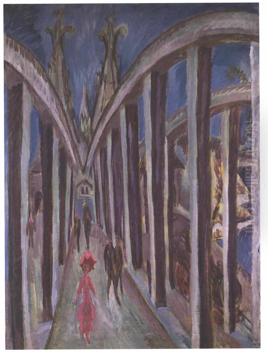 Rheinbrucke in Koln, Rheinbrucke bei Koln Oil Painting by Ernst Ludwig Kirchner