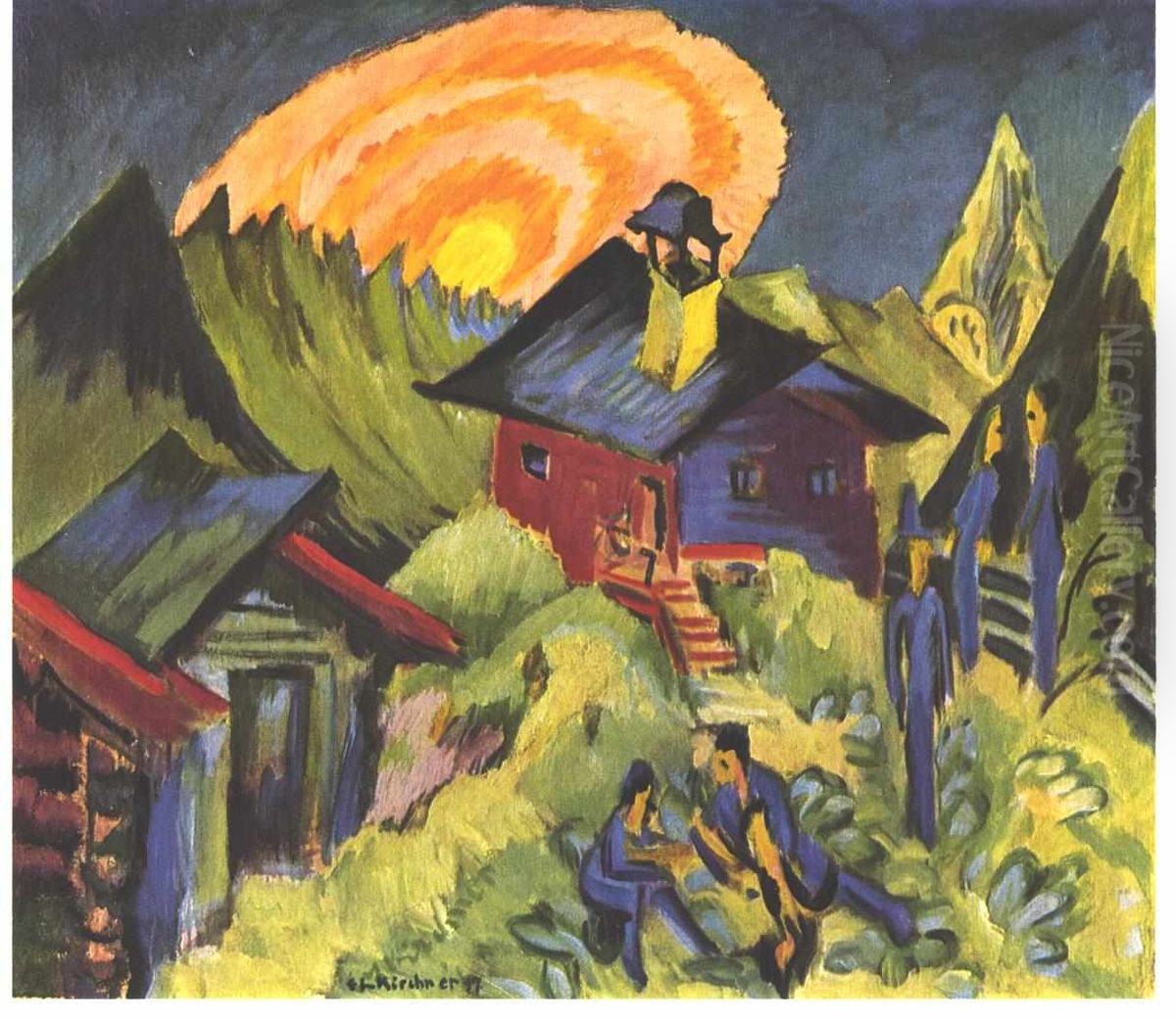 Moon rising at the Staffelalp Oil Painting by Ernst Ludwig Kirchner