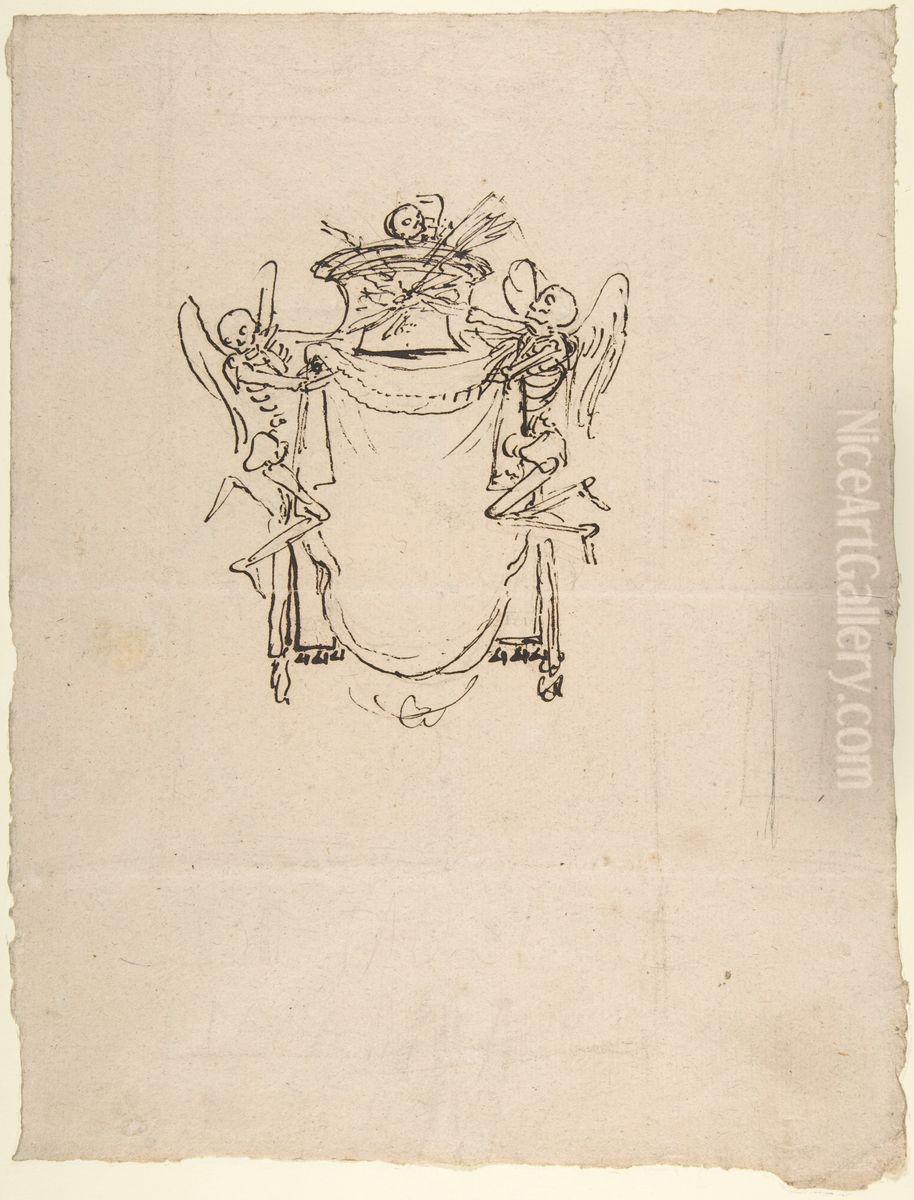 Sketches for a Wall Tomb with Skeletons Oil Painting by Gian Lorenzo Bernini
