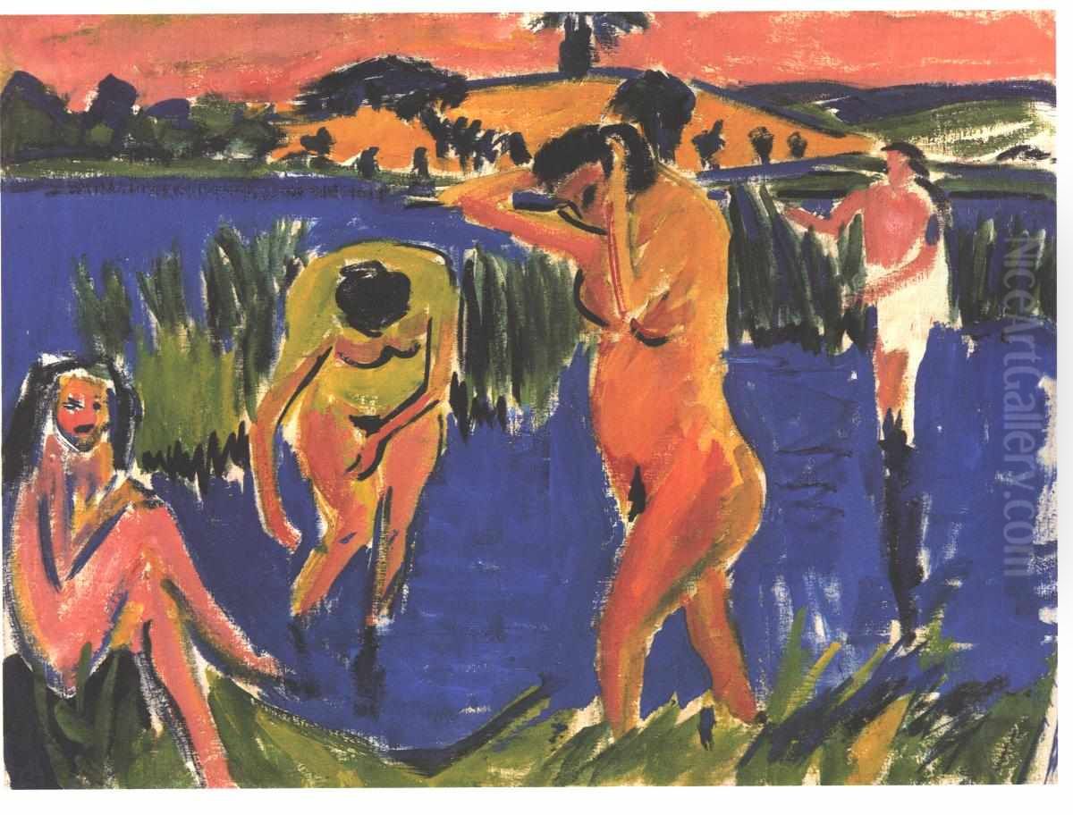 Four bathers Oil Painting by Ernst Ludwig Kirchner