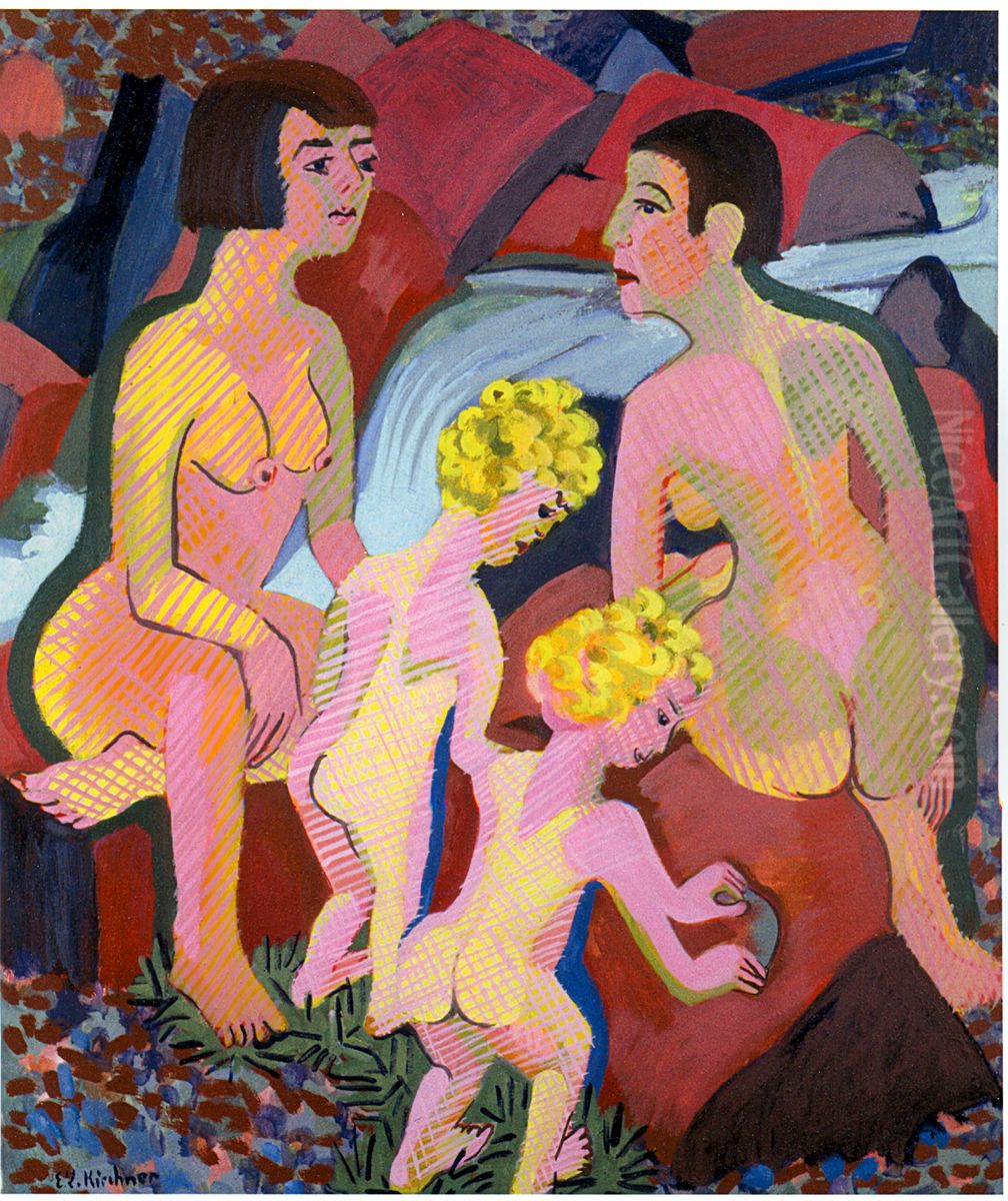 Badende Frauen und Kinder Oil Painting by Ernst Ludwig Kirchner