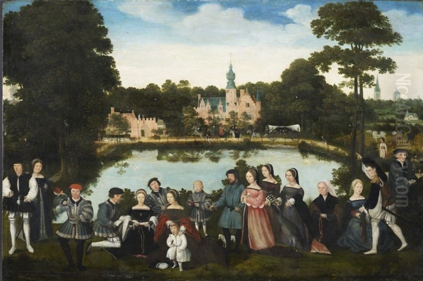 Thomas de Thiennes and family at Castle Rumbeke Oil Painting by Master of the Female Half-Lengths