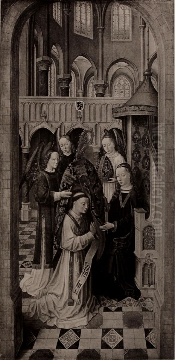 The Virgin appearing to Saint Ildefonso Oil Painting by (manner of) Memling, Hans