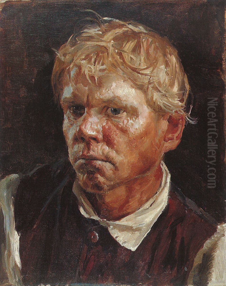 A pockmarked boy from Savo Oil Painting by Akseli Valdemar Gallen-Kallela