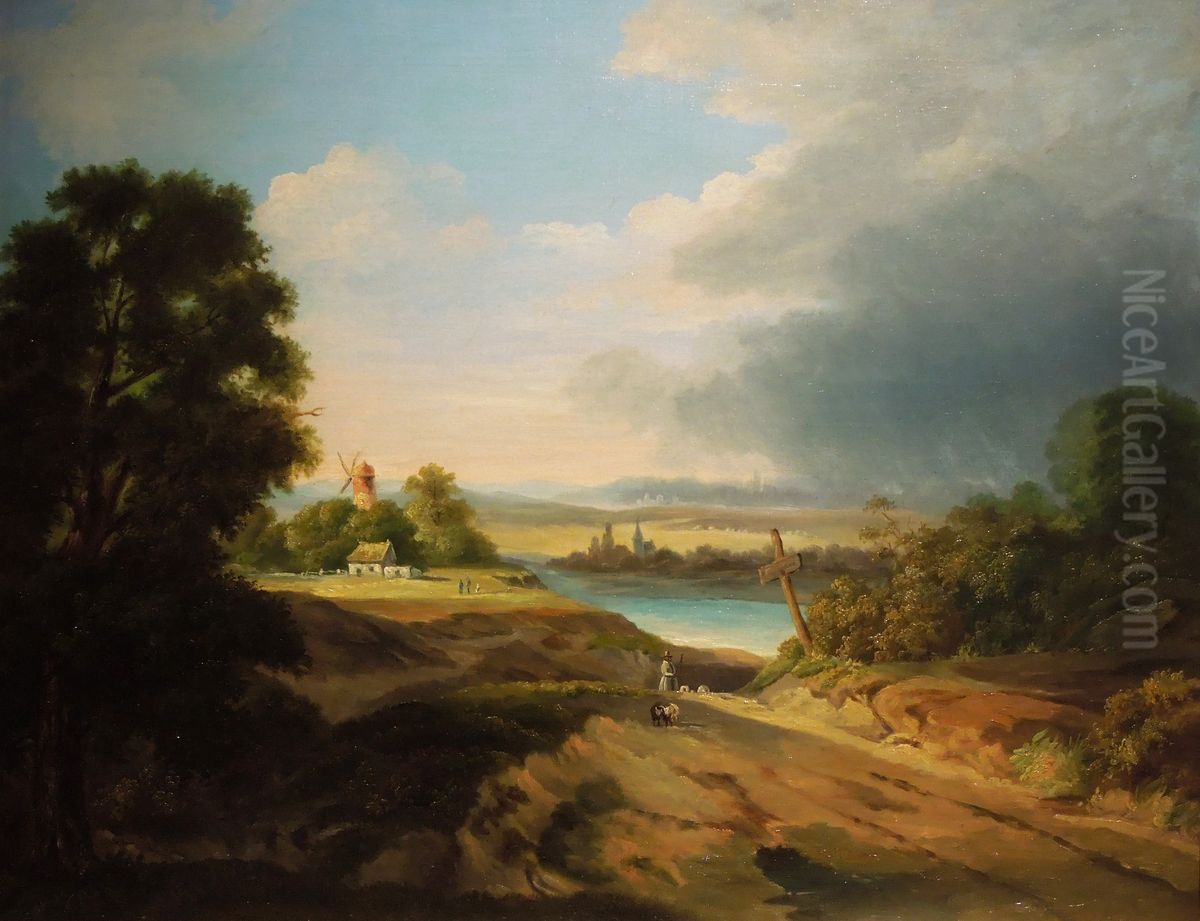 - Landscape with a Windmill Oil Painting by Fryderyk Skarbek