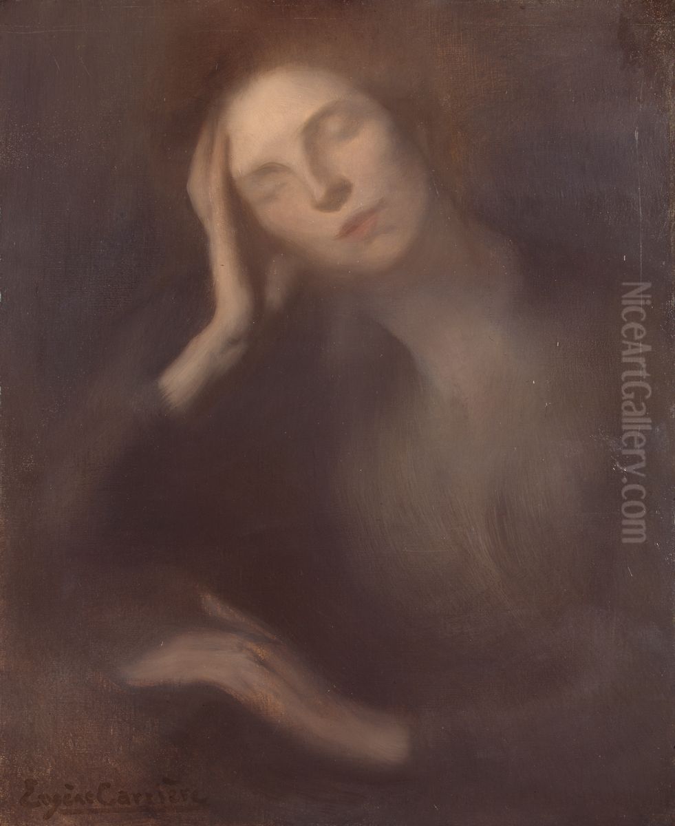 Woman Leaning on a Table Oil Painting by Eugene Carriere